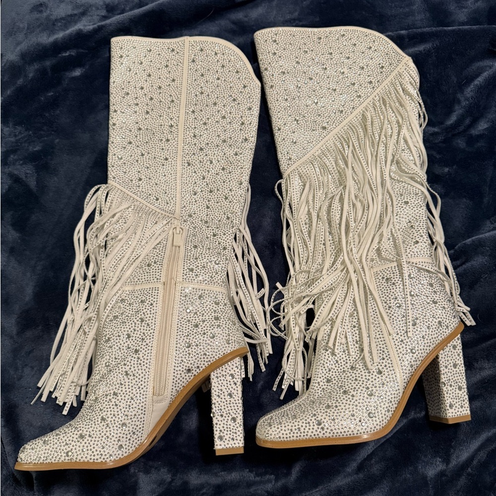 Jessica Simpson Cream Fringe Heeled Boots